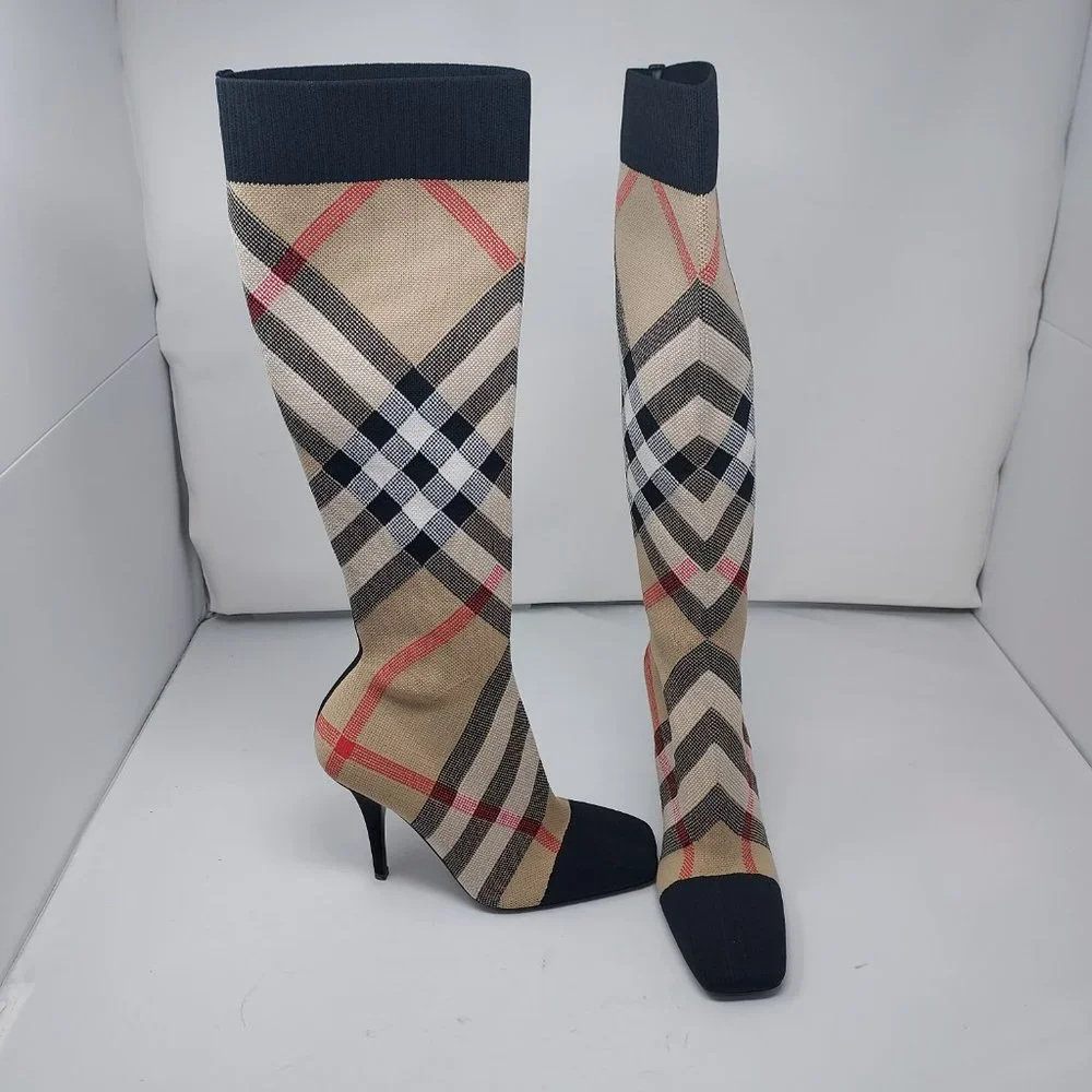 Burberry Dolman Checked Stretch-Cotton Boots - Picture 2 of 10